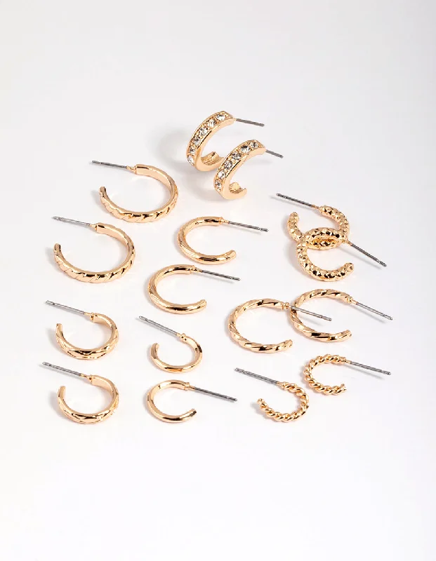 Unique Hoop Earrings-Gold Mixed Diamante Hoop Earring 8-Pack