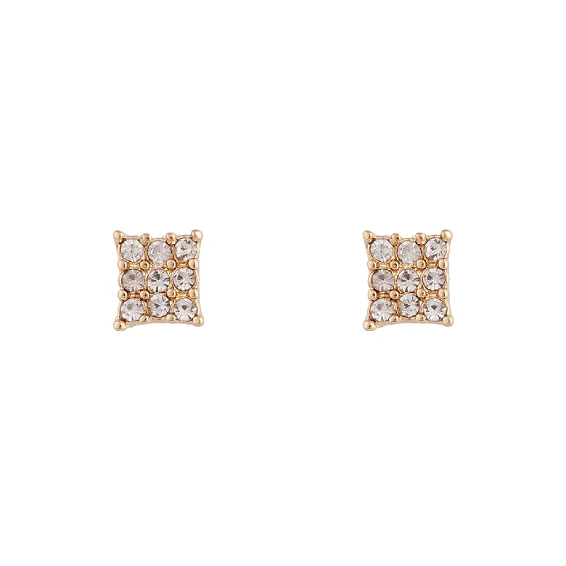 Triangular Earrings-Gold Diamante Pave Square Stud Earrings