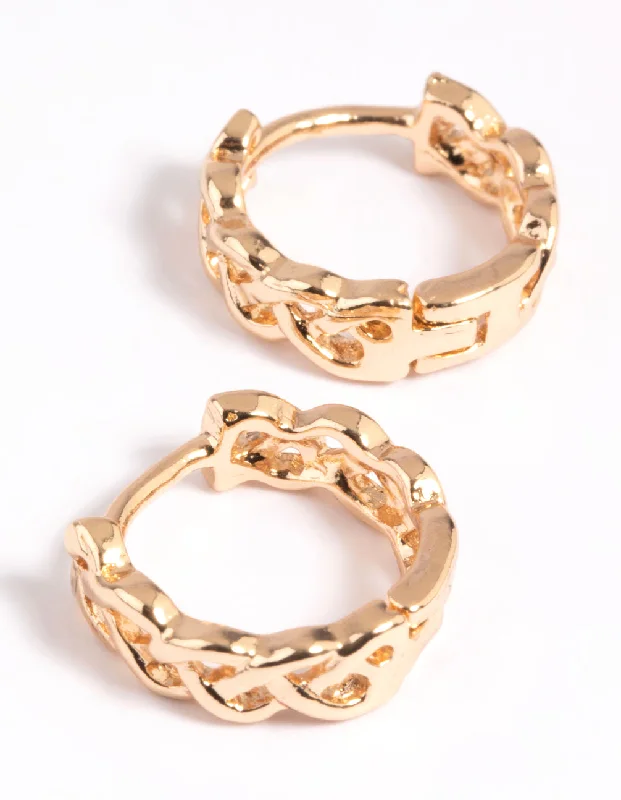 Classic Pearl Studs-Gold Wave Huggie Hoop Earrings