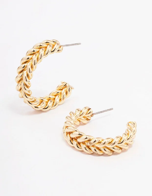 Bold Statement Earrings-Gold Braided Hoop Earrings