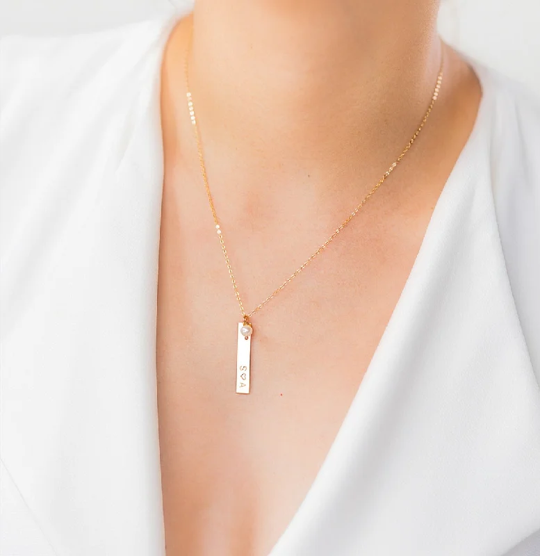 Multi-Layered Necklace-Vertical Bar Necklace and Birthstone, 1.25" Bar