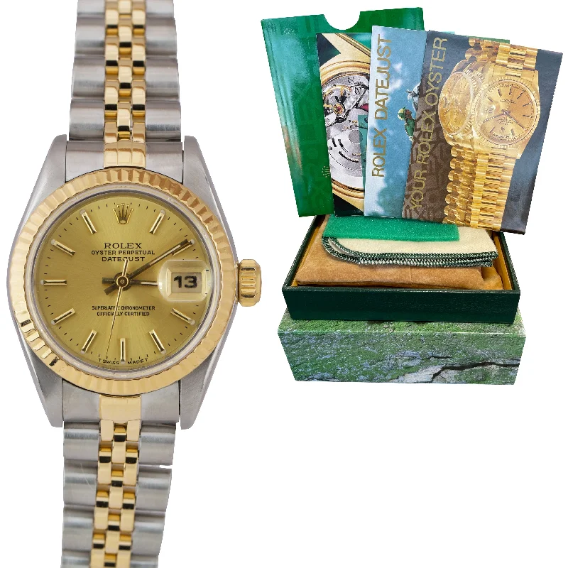 Women's Luxury Watch with Gold Band-Ladies Rolex DateJust 26mm Jubilee Champagne NO HOLES Two-Tone Gold Watch 69173