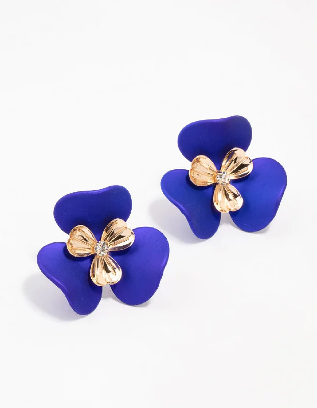 Bridal Earrings-Large Acrylic Blue Flower Stud Earrings