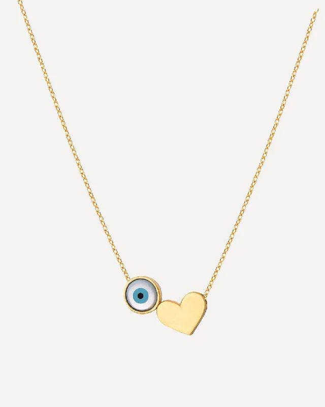 Silver Necklace with Gemstones-Heart & Evil Eye Necklace