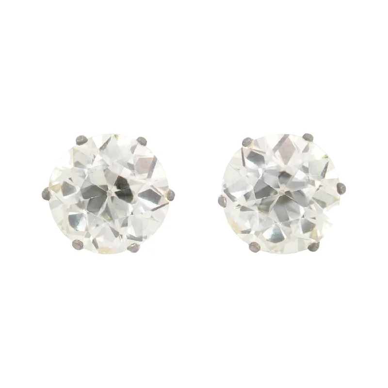 Fashionable Chandelier Earrings-Art Deco Platinum Old European Cut Diamond Studs 5.63ctw