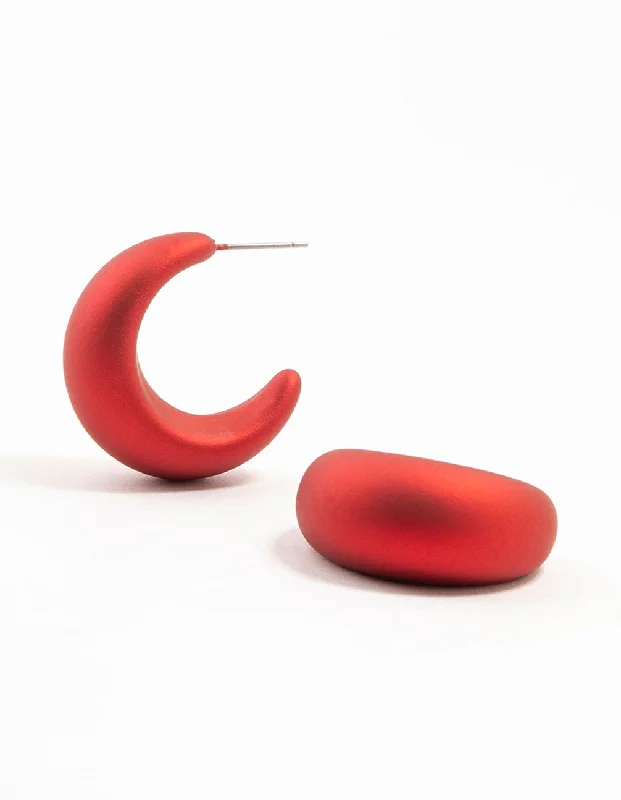 Fun Statement Earrings-Red Wide Pointed Bubble Hoop Earrings