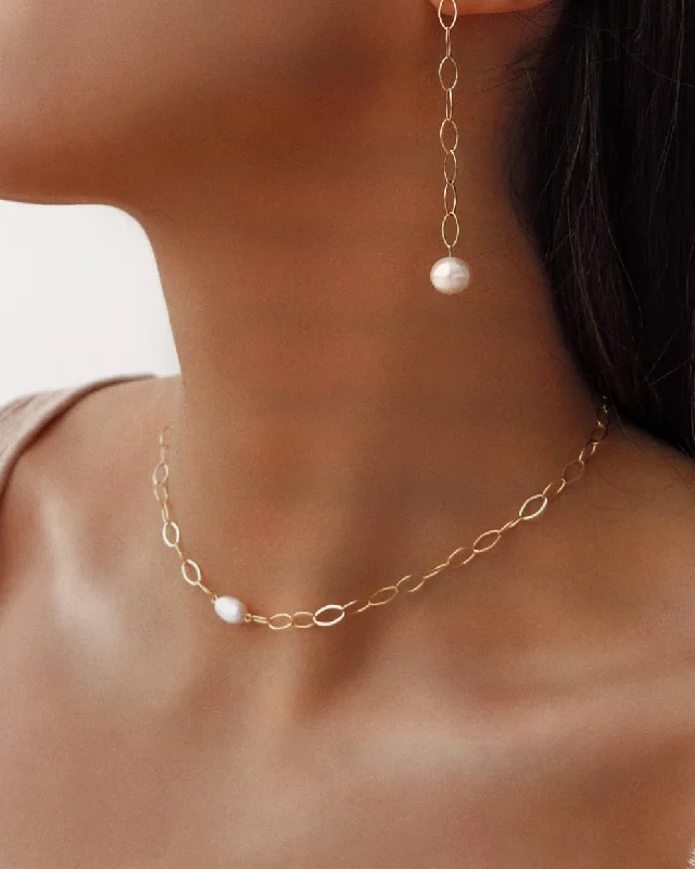 Minimalist Necklace-Freshwater Pearl Oval Chain Necklace