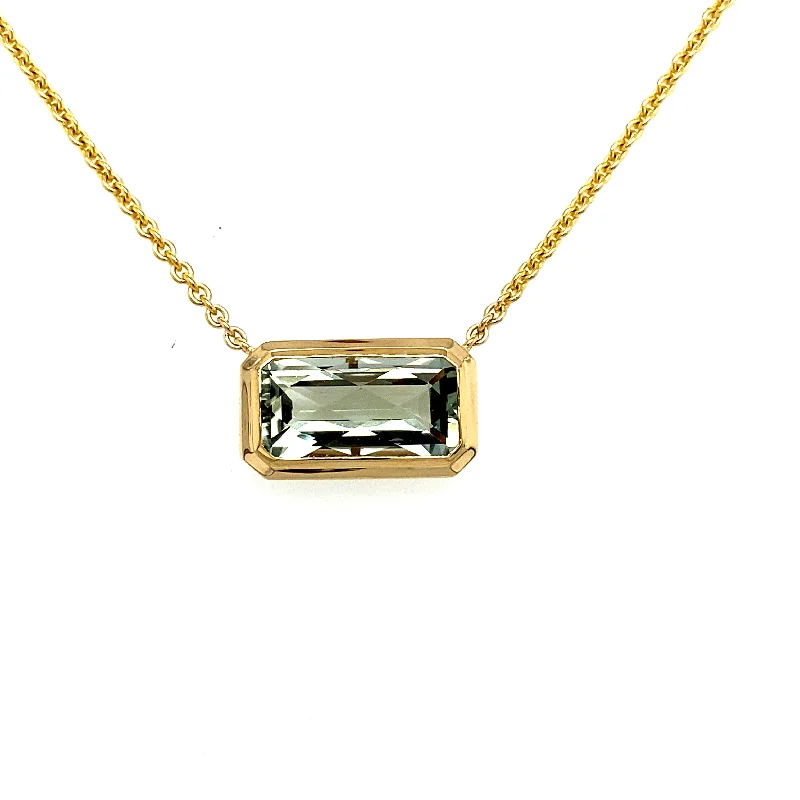 Silver Diamond Necklace-14K Yellow Gold Green Amethyst Necklace