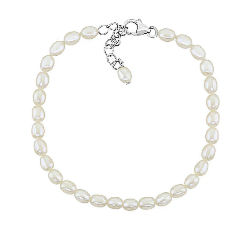 Elegant Crystal Cuff Bracelet-Sterling Silver Rice Pearl Bracelet