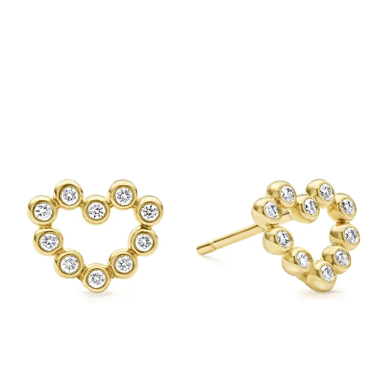 Butterfly Wing Earrings-KSL 18K Gold Heart Diamond Stud Earrings