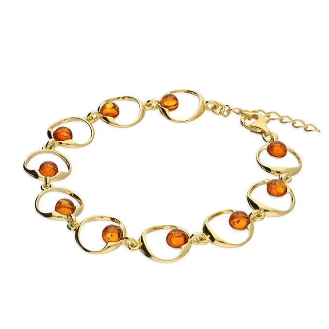 Adjustable Leather Bracelet-Gold Amber Bead Bracelet