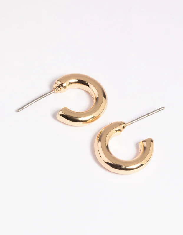 Elegant Stud Earrings-Gold Mini Huggie Hoop Earrings