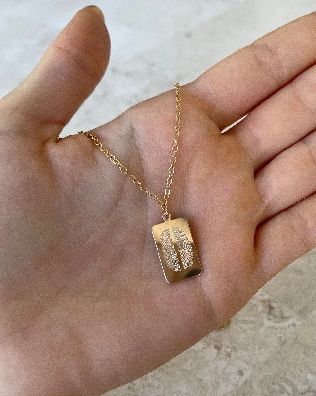 Gold Pendant Necklace-Double Fingerprint Tag Necklace  - 14k Yellow Gold Fill