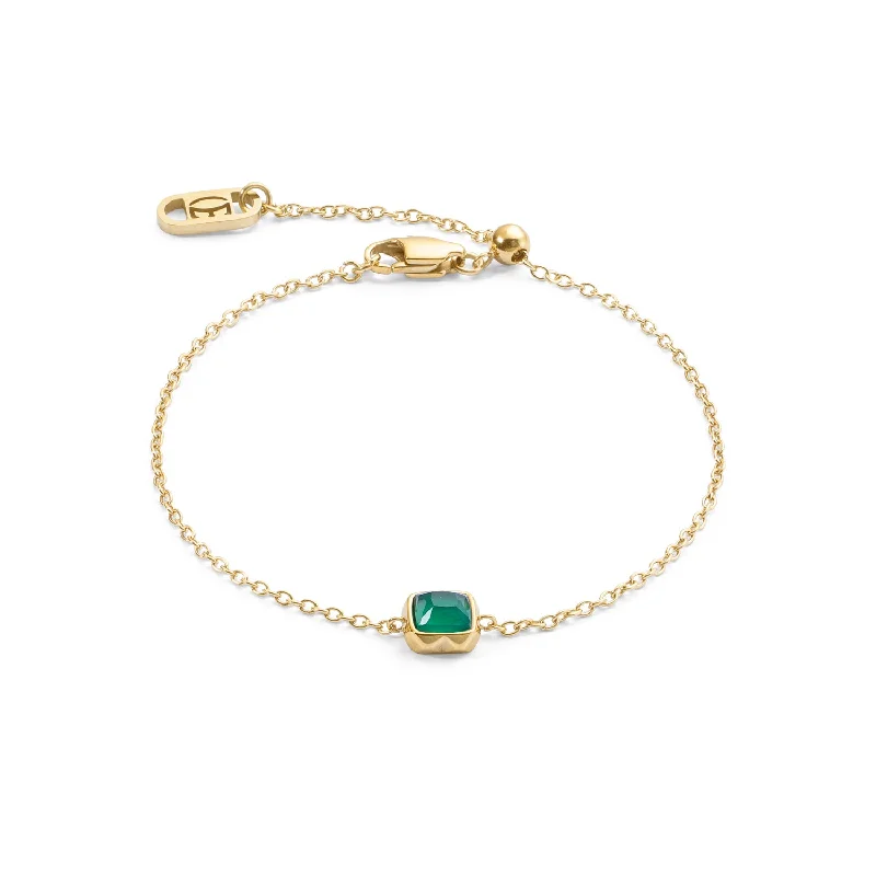 Geometric Silver Bracelet-Coeur De Lion Gold May Birthstone Green Agate Bracelet