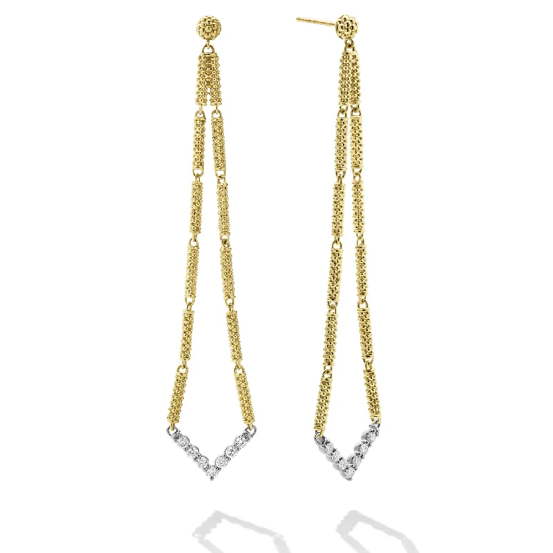 Trendy Ear Hoops-Signature Caviar Long Superfine Diamond Drop Earrings