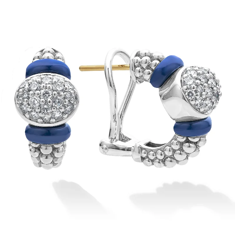 Geometric Shape Earrings-Blue Caviar Diamond Oval Ceramic Hoop Earrings