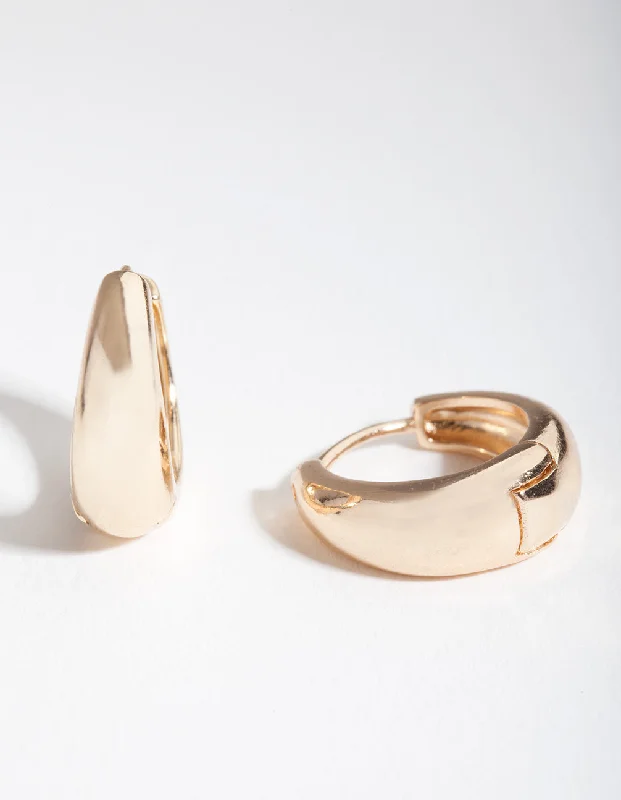 Fashion Hoop Earrings-Gold Chunky Mini Huggie Earrings