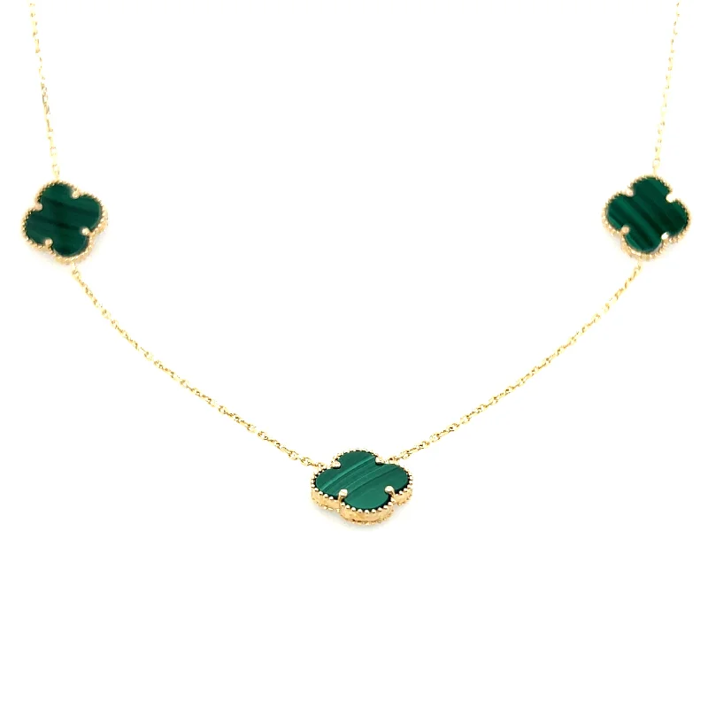 Pearl Necklace for Wedding-14K Yellow Gold Malachite Motif Necklace