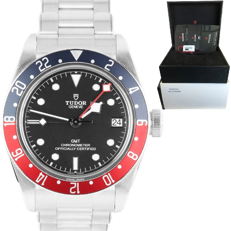 Women's Custom Leather Watch-MINT 2021 Tudor Black Bay GMT Pepsi 41mm Stainless Black Date Watch 79830RB