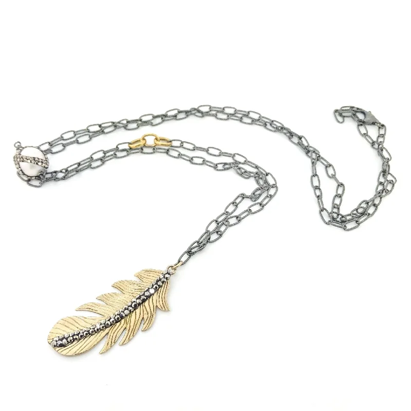 Personalized Birthstone Necklace-Antiqued Sterling Silver Feather & Marcasite Necklace