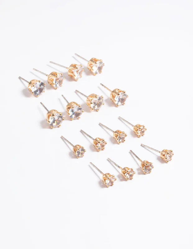 Pearl Hoop Earrings-Gold Classic Diamante Studs 8-Pack