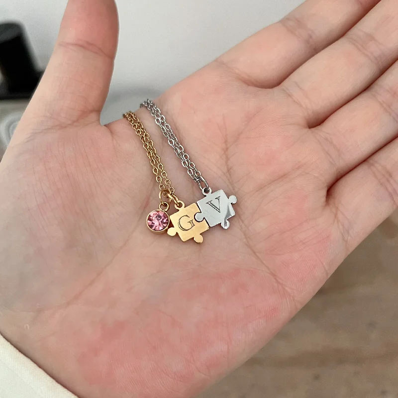 Minimalist Gold Chain Necklace-Puzzle Couple (Best Friend )Necklace