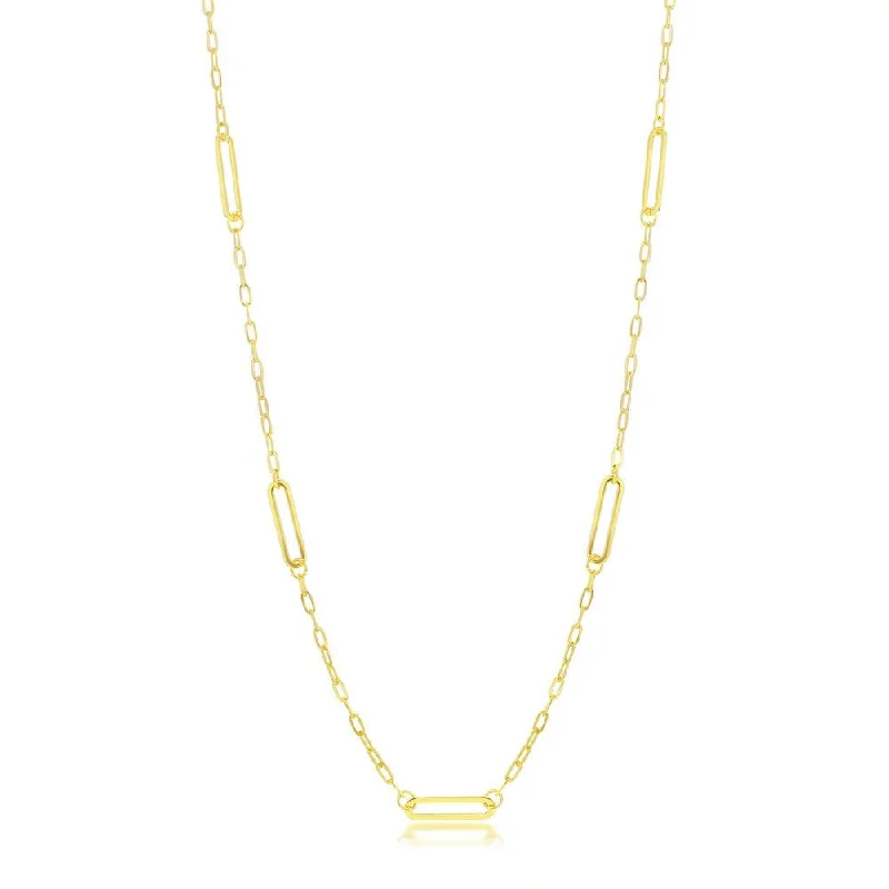 Statement Gold Necklace-YGP Sterling 24" Paperclip Station Necklace