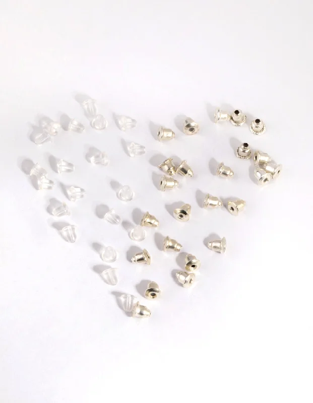 Stud Earrings for Teens-Silver & Silicon Mixed Earback Pack