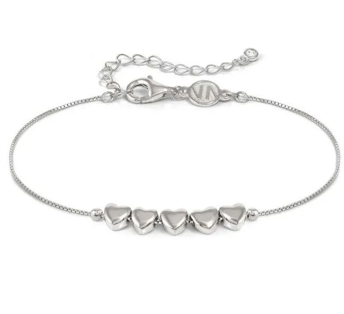 Women’s Crystal Cuff Bracelet-Nomination Sterling Silver Cubic Zirconia 5 Heart Bracelet