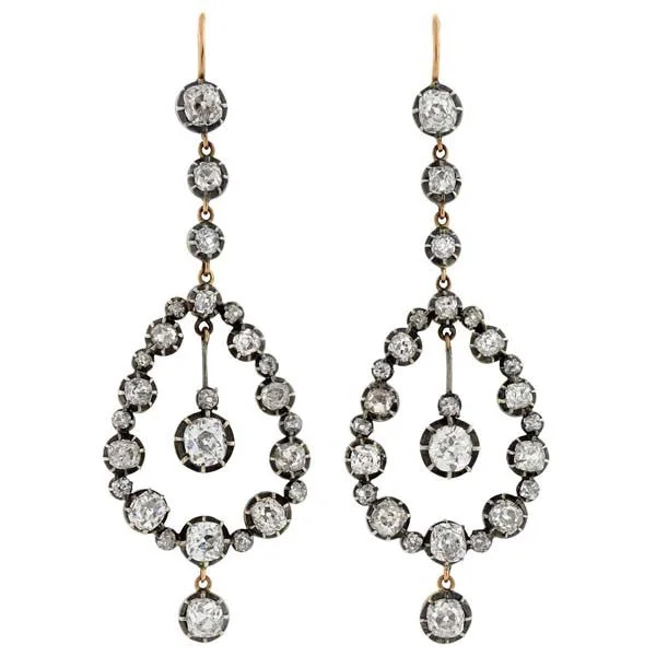 Unique Pearl Drop Earrings-Victorian 18kt Diamond Teardrop Earrings 7.26ctw