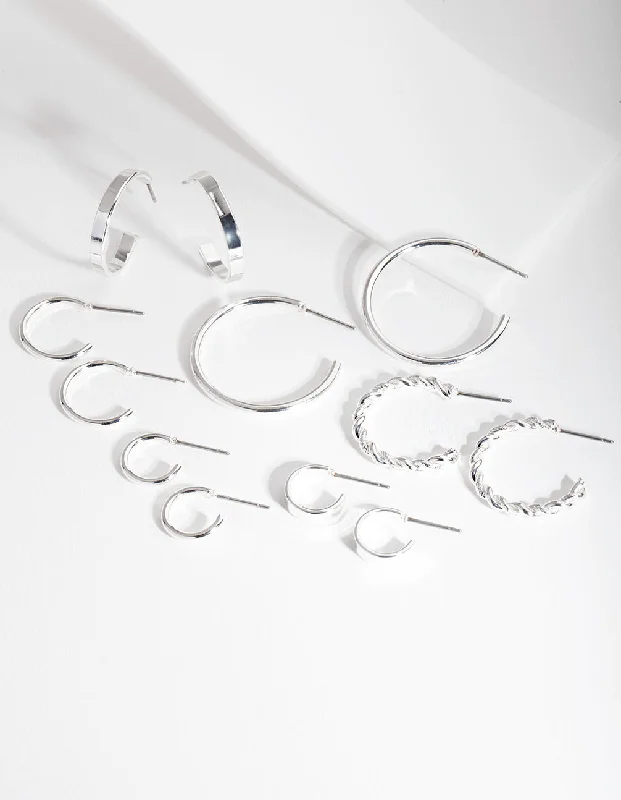 Elegant Stud Earrings-Silver Sleeper Hoop Earring 6-Pack