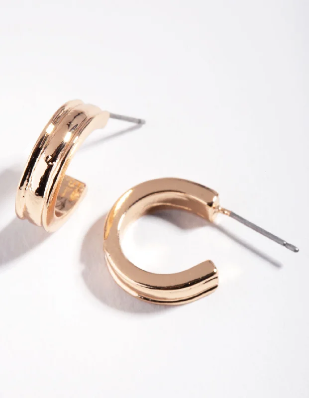 Hoop Earrings for Women-Gold Thick Centred Mini Hoop Earrings