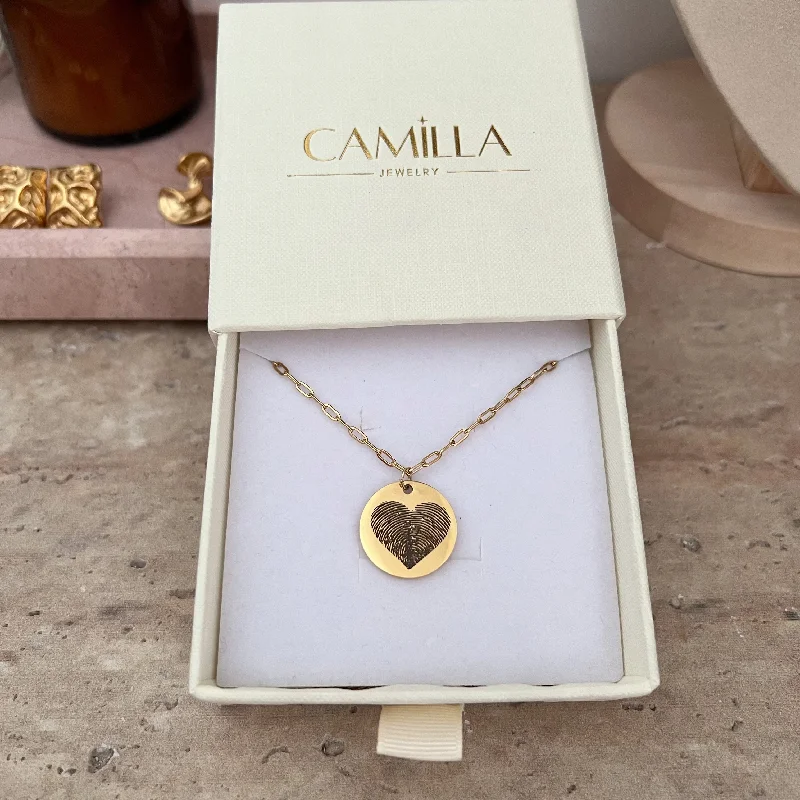 Fashionable Heart Pendant Necklace-Heart Fingerprint Necklace With Handwriting