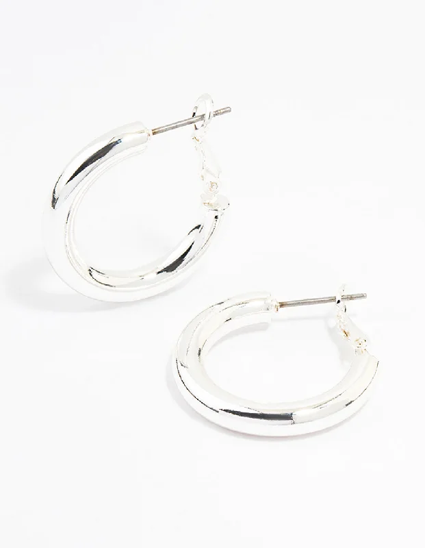 Stud Earrings with Gemstones-Silver Thin C Hoop Earrings