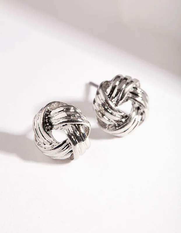 Petite Stud Earrings-Silver Textured Knot Stud Earrings