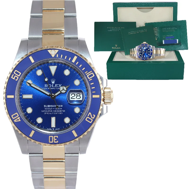 Classic Leather Watch-2021 PAPERS Rolex Submariner 41mm Blue 126613LB Two Tone Gold Watch Box