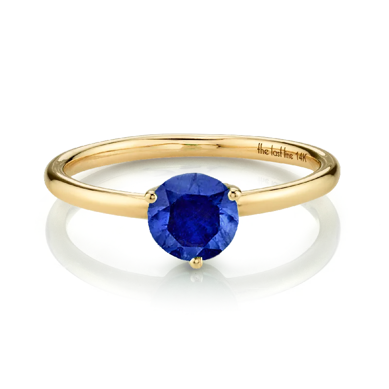 Large Solitaire Ring - Blue Sapphire / 14k Yellow Gold