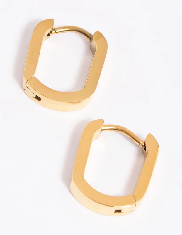 Handcrafted Earrings-Gold Plated Surgical Steel Oval Huggie Earrings