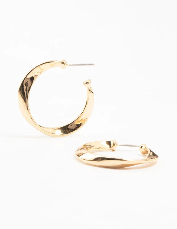 Geometric Shape Earrings-Gold Thin Warped Hoop Earrings