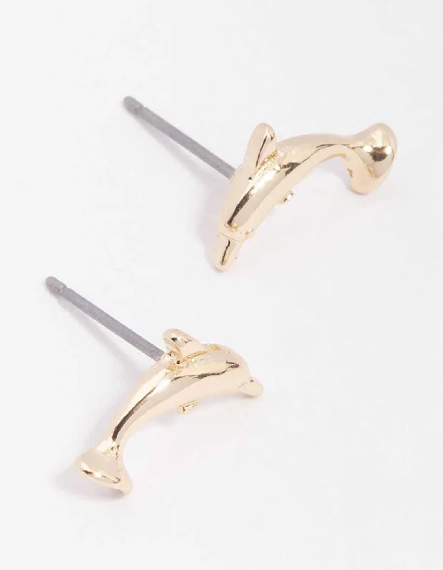 Geometric Dangle Earrings-Gold Dolphin Stud Earrings