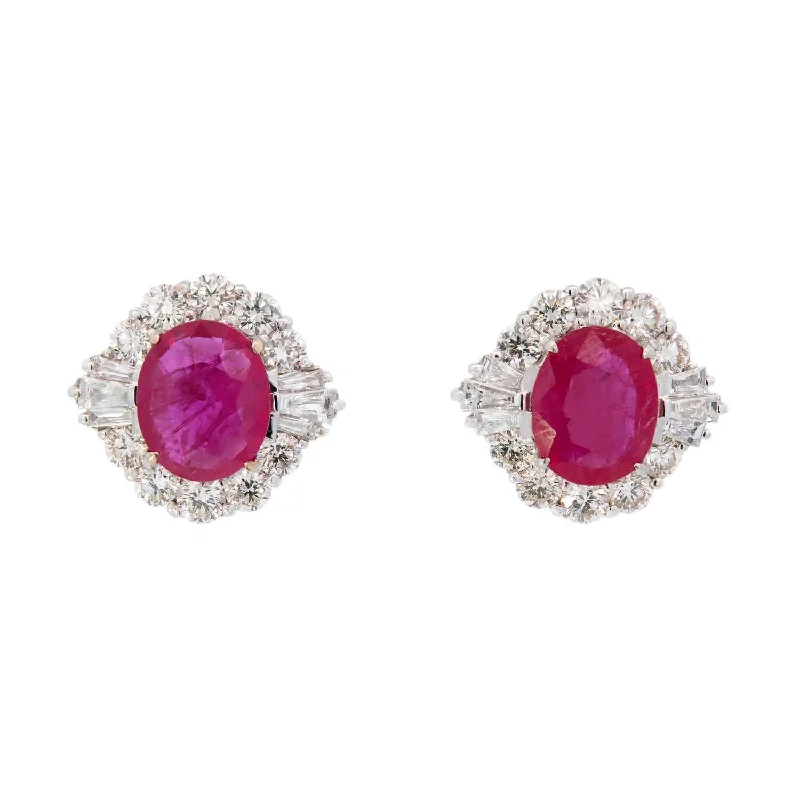 Textured Gold Earrings-Estate 18k 3.50ctw Ruby and Diamond Stud Earrings