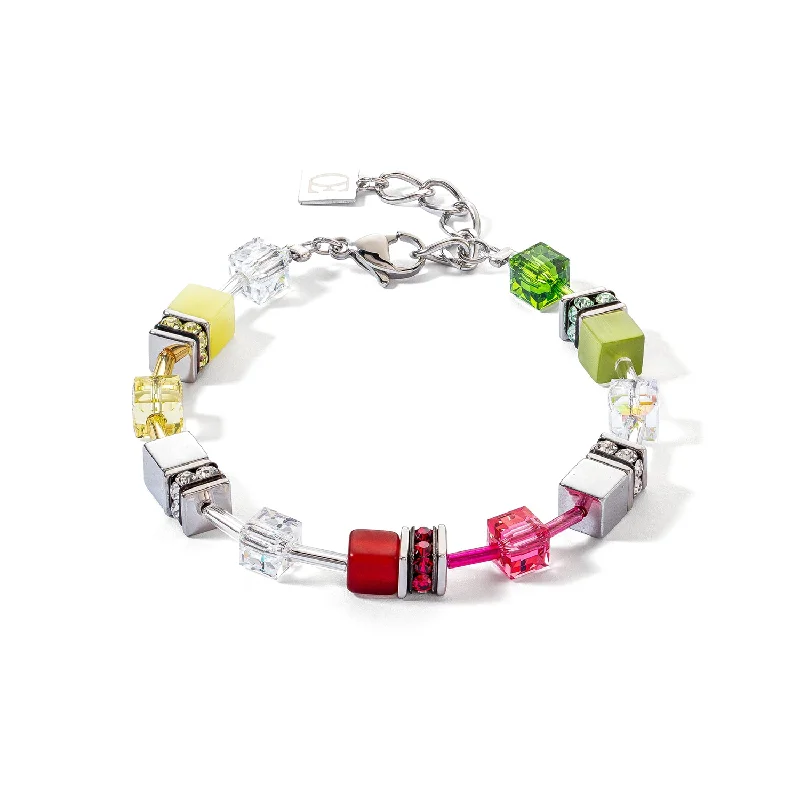 Natural Leather Wrap Bracelet-Coeur De Lion GeoCUBE® Iconic Red Green Bracelet