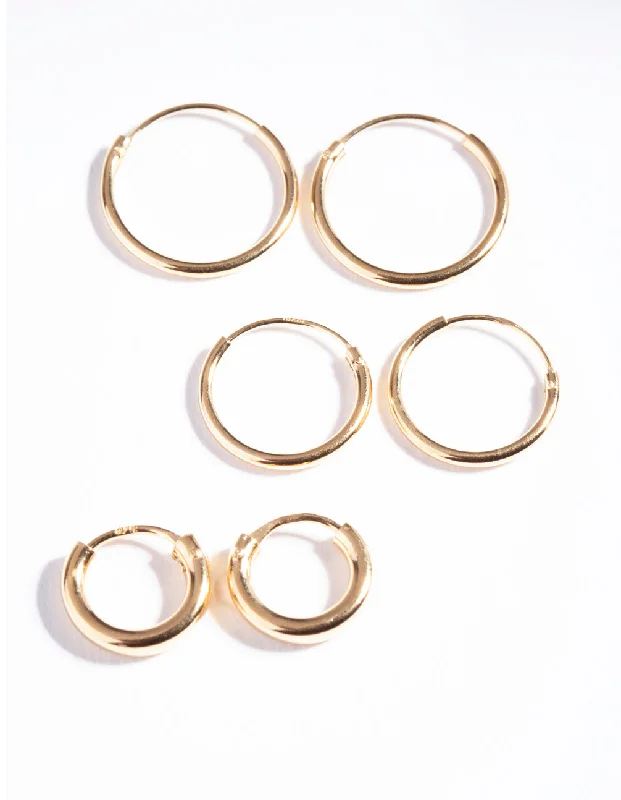 Big Statement Earrings-Gold Plated Sterling Silver Mix Thick Hoop Earring Pack