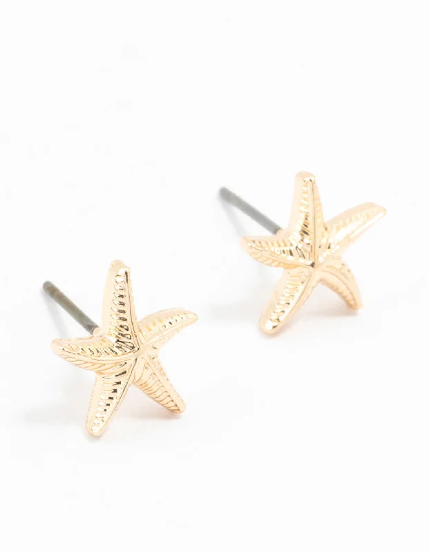 Small Hoop Earrings-Gold Starfish Stud Earrings