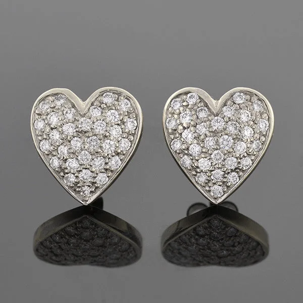 Modern Drop Earrings-Estate 14kt & Pavé Diamond Heart Stud Earrings