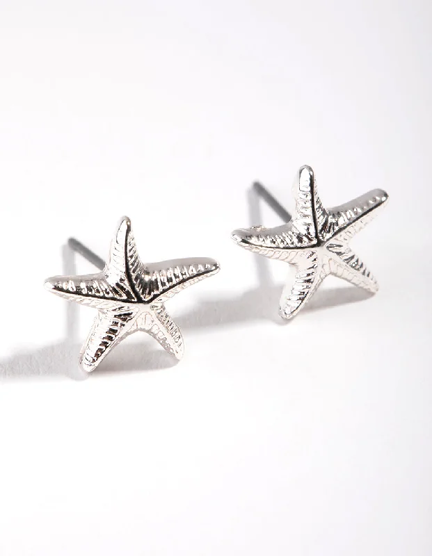 Silver Chain Earrings-Silver Starfish Stud Earrings