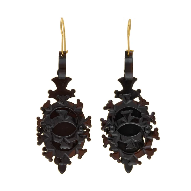 Elegant Pearl Earrings-Victorian Large Carved Tortoise Shell Interlocking Circle Earrings