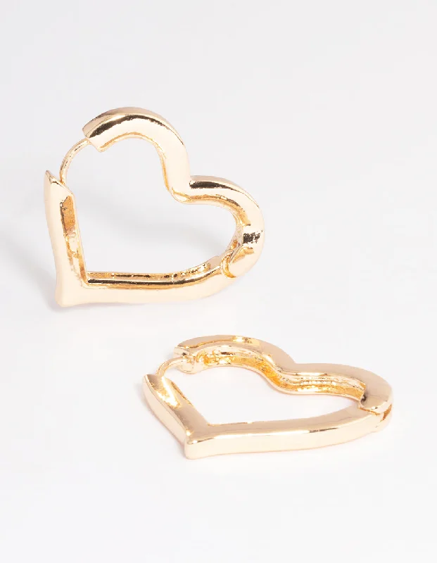 Gold-Plated Hoop Earrings-Gold Large Heart Huggie Earrings