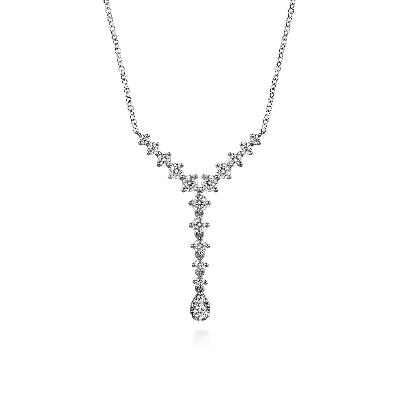 Double Pendant Necklace-14K White Gold Graduating Diamond Y Necklace