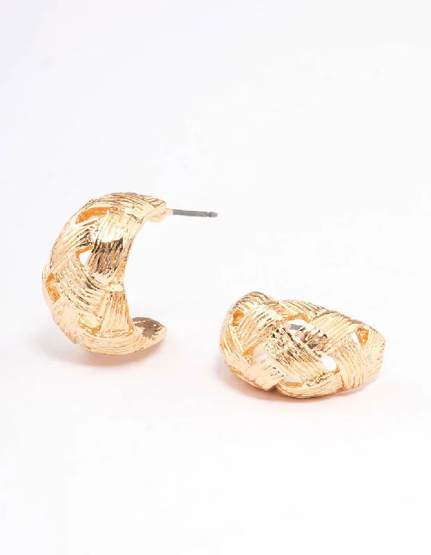 Artistic Earrings-Gold Woven Textured Teardrop Hoop Earrings